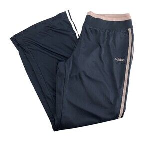 Adidas Gray Pull On Track Pants Wide Leg Pink Stripes Mesh Lined Womens Size XL